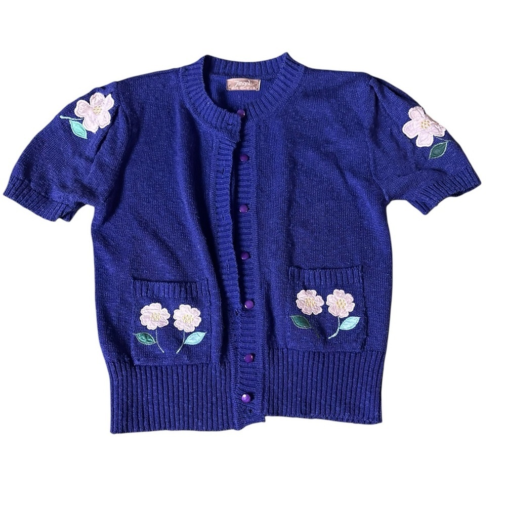 Vintage blue, short sleeve spring cardigan, small/medium